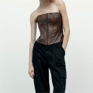 Zara Faux Leather Corset Top in Brown